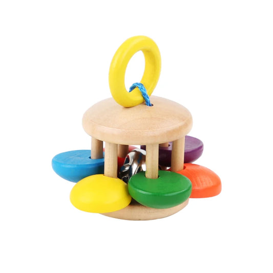 1Pc Baby Toys Beech Wooden Rattle Hand Bells Toys of Newbron Montessori Educational Toys Mobile Rattle Wooden Ring Baby Products