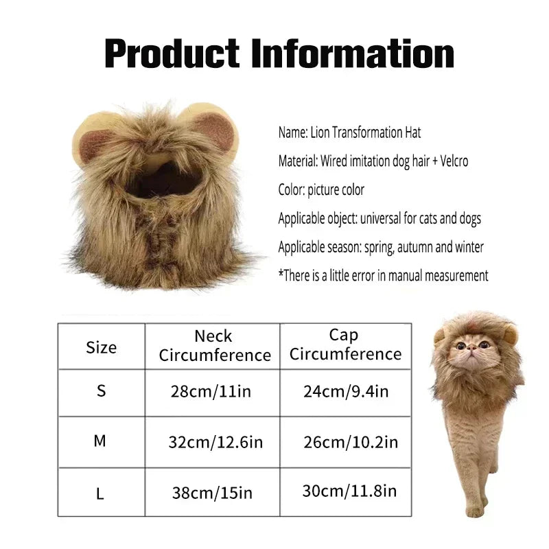 Cat Cosplay Dress up Pet Hat Lion Mane for Cat Puppy Lion Wig Costume Party Decoration Halloween Christmas Gatospet Supplies