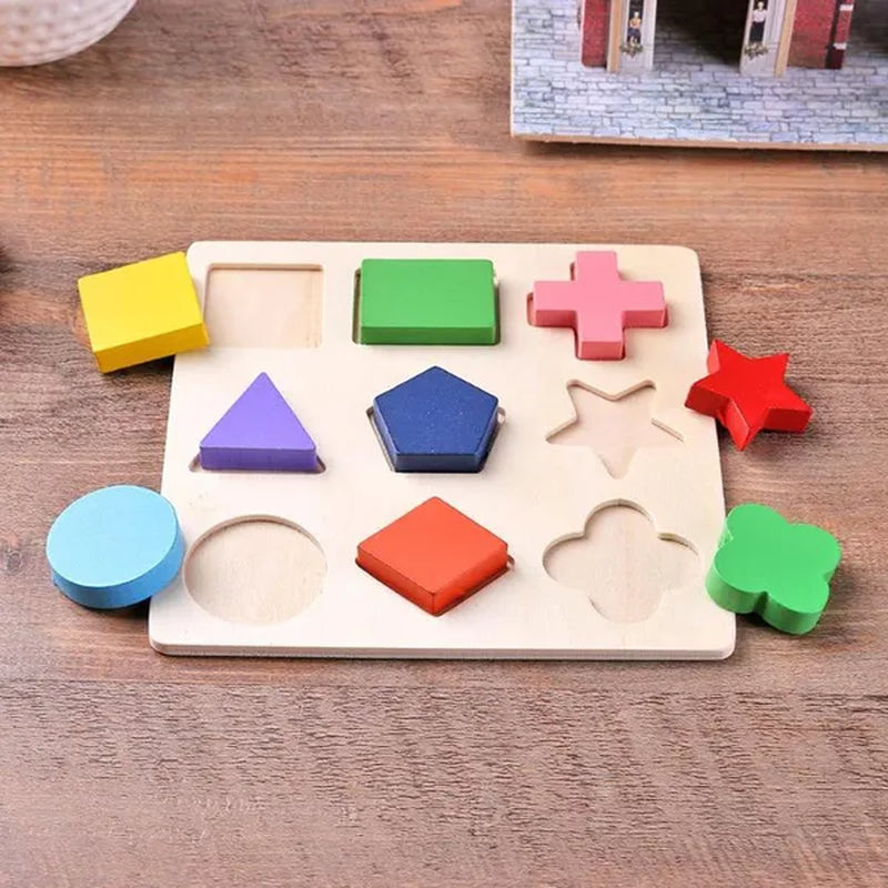 Wooden Geometric Shapes Montessori Puzzle Bricks Preschool Learning Educational Game Baby Toddler Toys for Children