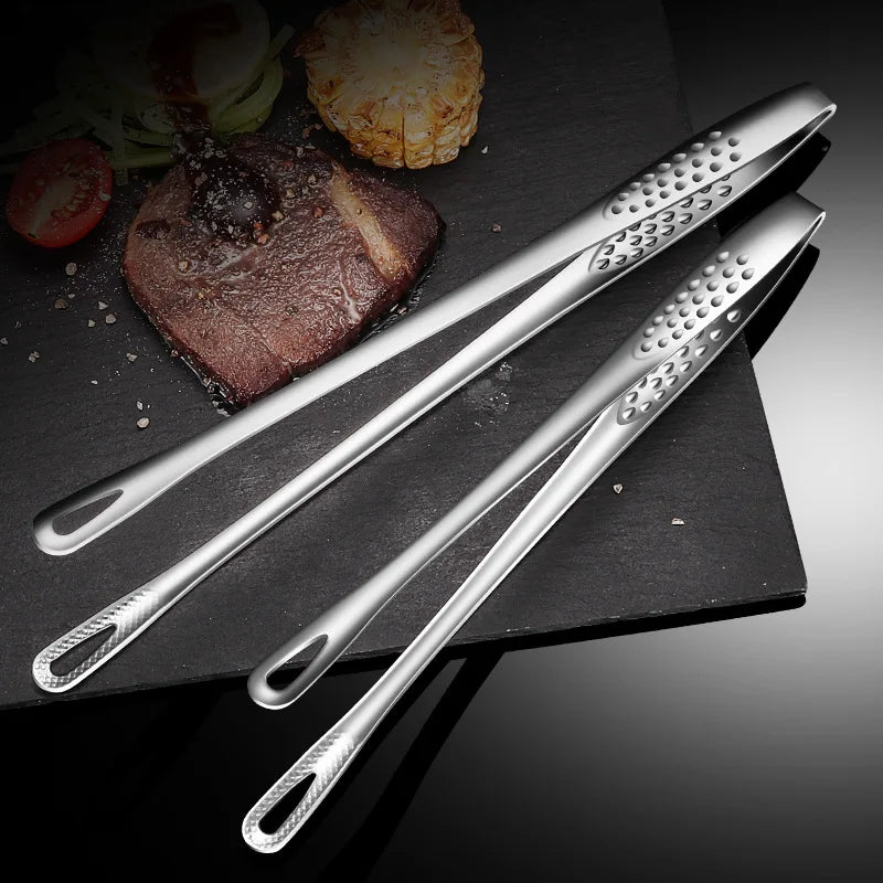 Stainless Steel Salad Barbecue Tongs Portable Picnic Clamp Heat Resistant Hollow-Out Bead Clip Kitchen Cooking Food Serving Tool