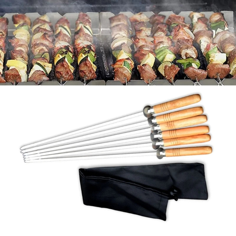 6Pieces/Set Barbecue Grilling Skewers Stainless Steel Barbecue