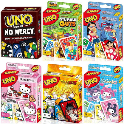 New Uno No Mercy Hello Kitty Stitch Game Board Kuromi Cards Table Family Party Entertainment Toys Children Birthday Christmas