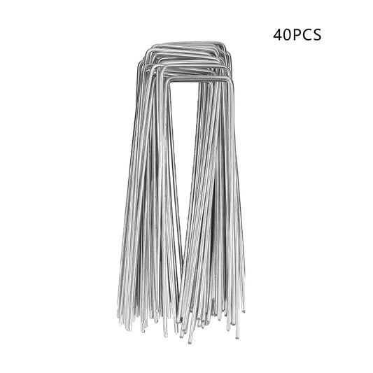 40Pcs/Pack Garden Peg Silver Metal U-Shape Garden Staple Garden Ground Nail Film Fixed Pegs Gardening Fixing Tools Film Peg