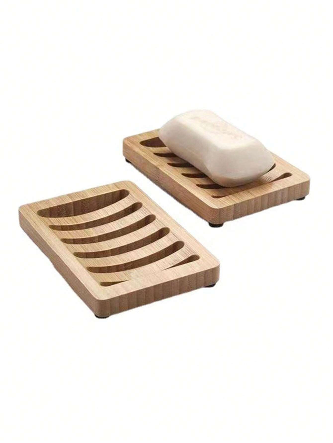 1Pc Khaki Bamboo Soap Dish, Plain Hollow Soap Holder for Household