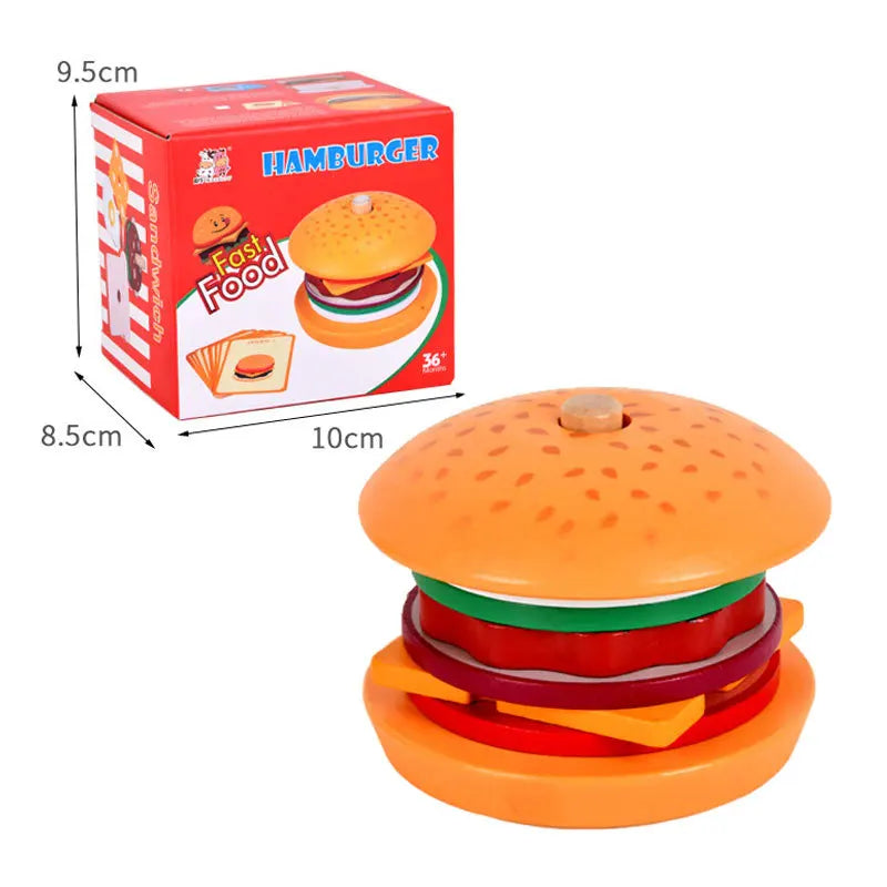 Montessori Wooden Burger Stacking Toys for Toddler Kids Preschool Learning Educational Toys Fine Motor Skill Kitchen Toys Gift