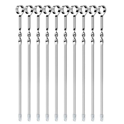 10Pcs BBQ Skewers Reusable Stainless Steel Barbecue Sticks Flat Cooking Grill Skewers Home Camping Kitchen Tools