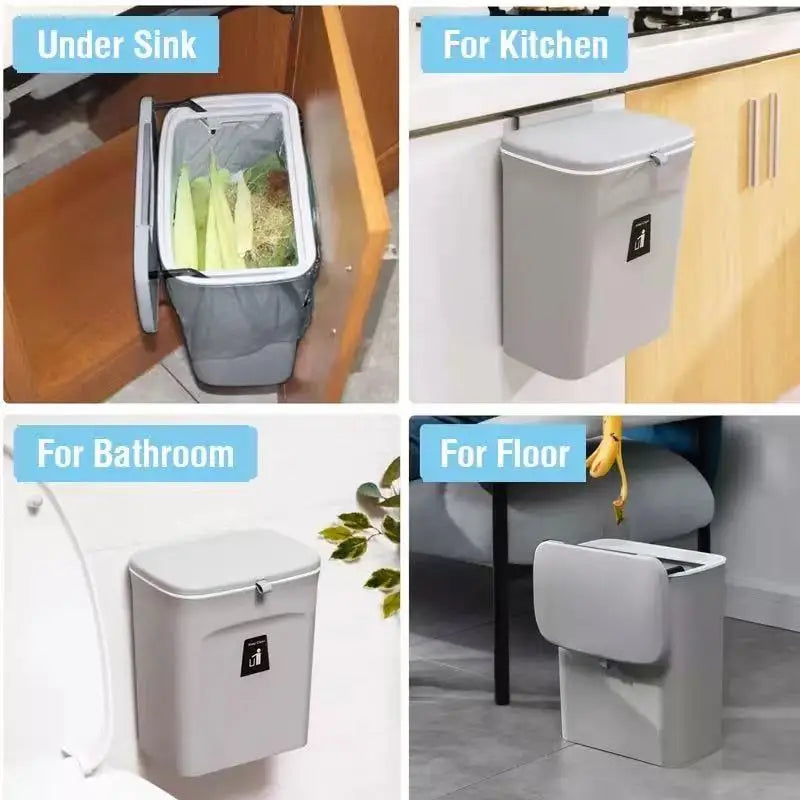 9L Trash Can for Kitchen Wall Mounted with Lid Bucket Garbage Recycle Rubbish Bin for Kitchen Dustbin Bathroom Waste Bin Kitchen