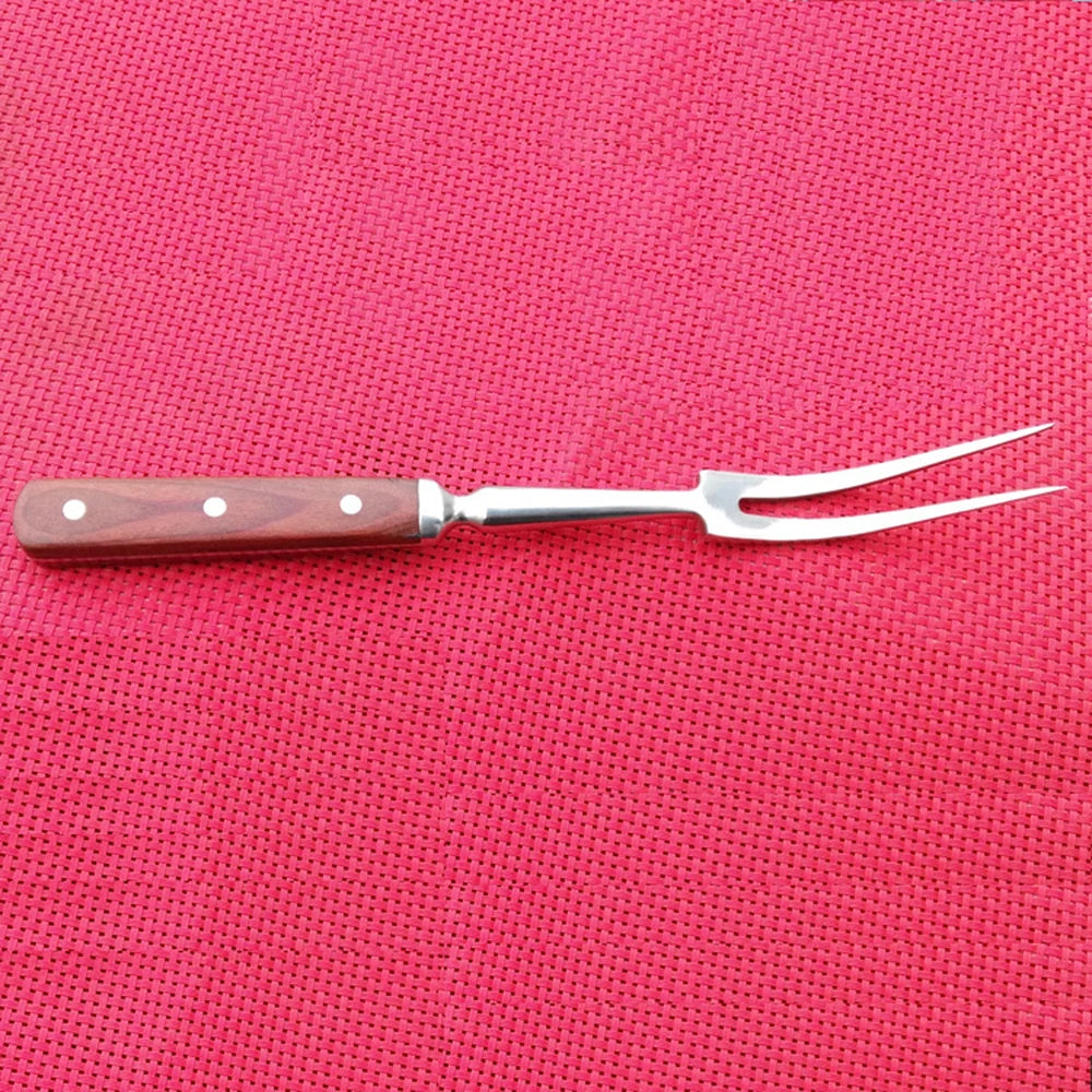 Portable Outdoor Stainless Steel Barbecue Tool Wooden Handle Barbecue Fork Food Fork Meat Fork New