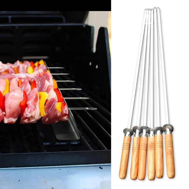 6Pieces/Set Barbecue Grilling Skewers Stainless Steel Barbecue