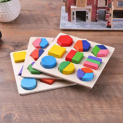 Wooden Geometric Shapes Montessori Puzzle Bricks Preschool Learning Educational Game Baby Toddler Toys for Children