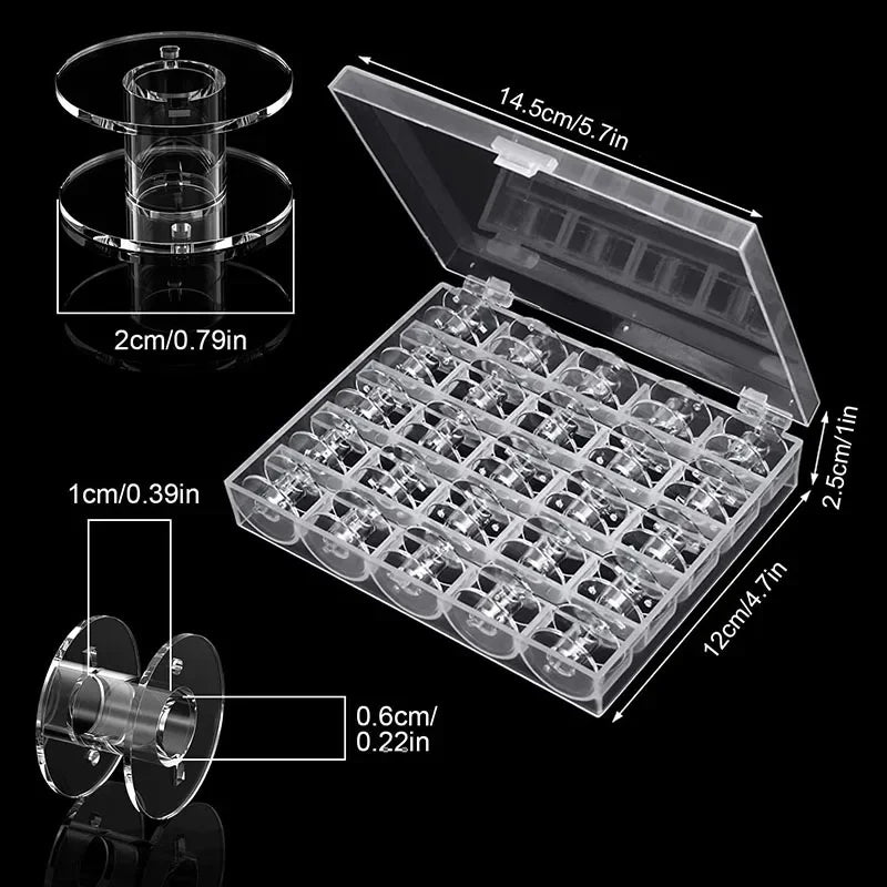 25Pcs Clear Sewing Machine Bobbins Spools Empty Bobbins Spools Plastic Storage Box for Household DIY Sewing Accessories Tools