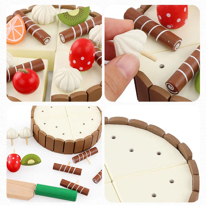 Wooden Children Kitchen Toys Pretend Toys Cutting Cake Play Food Kids Toys Wooden Fruit Cooking Toys for Baby Birthday Interests