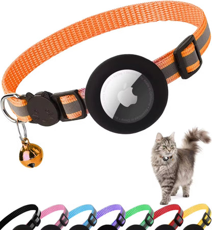 Reflective Breakaway Cat Collar with Apple AirTag Holder and Bell - 0.4 Inches