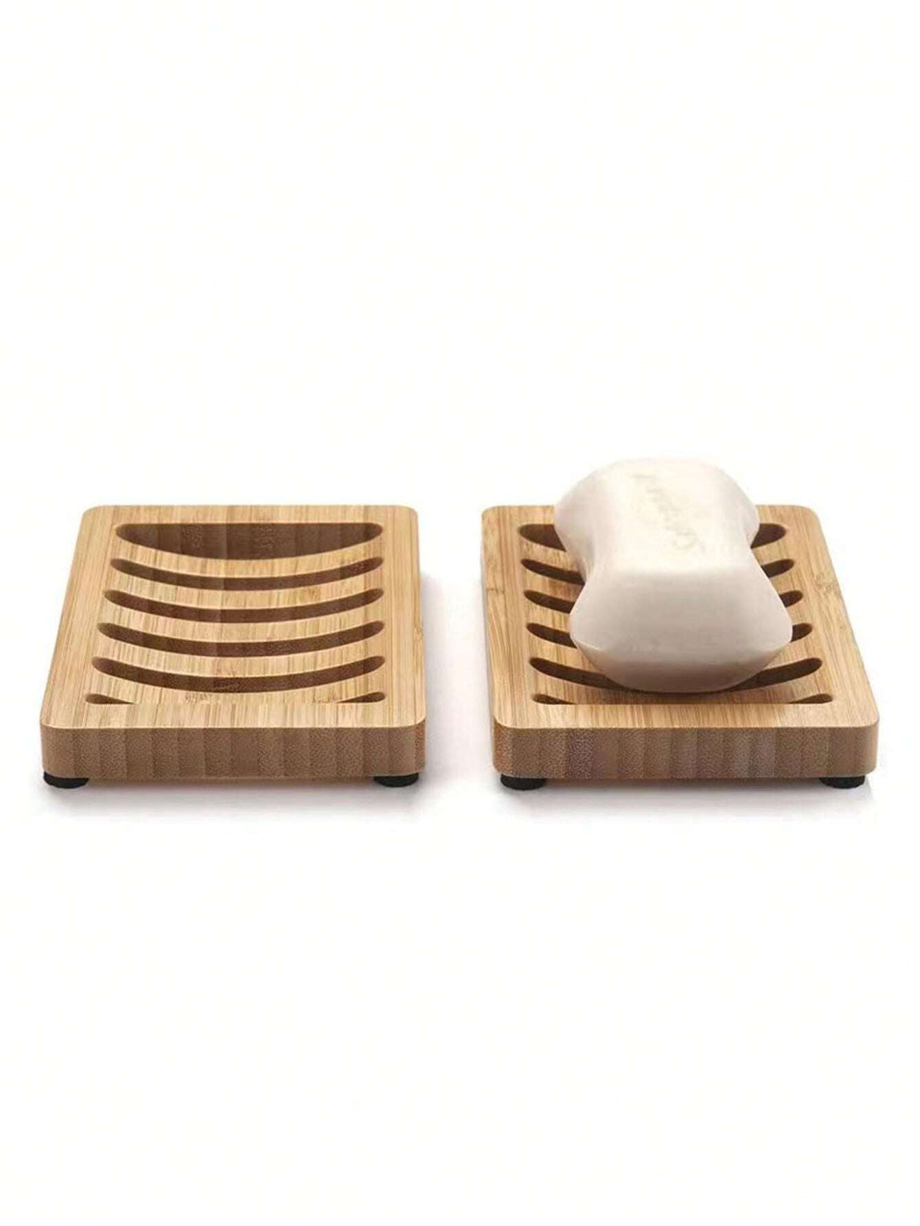 1Pc Khaki Bamboo Soap Dish, Plain Hollow Soap Holder for Household