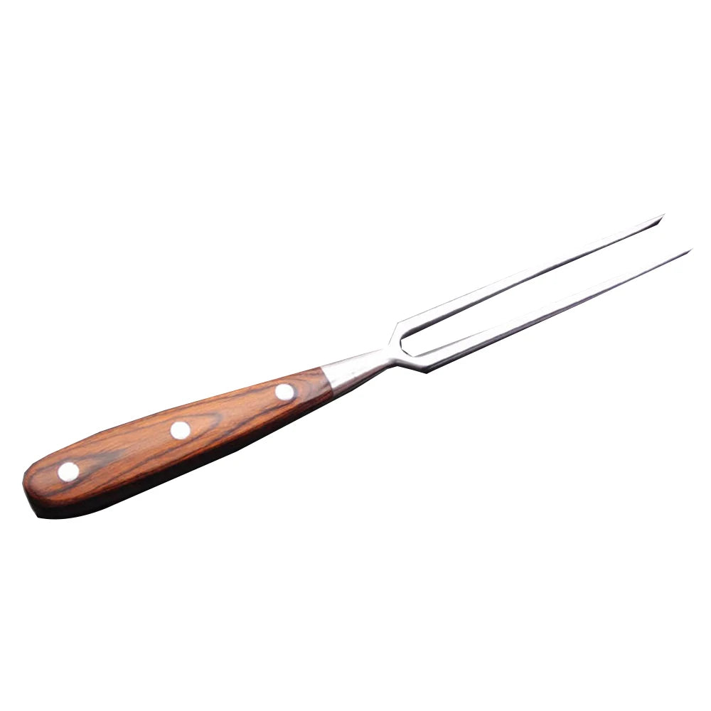 Portable Outdoor Stainless Steel Barbecue Tool Wooden Handle Barbecue Fork Food Fork Meat Fork New