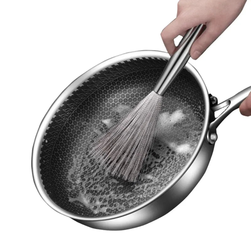 Kitchen Stainless Steel Cleaning Brush Long Handle Utensil Scrubber Anti-Rust Stainless Steel Kitchen Special Brush Pot Tool