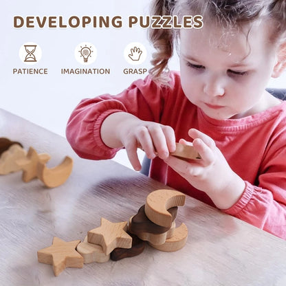 1Pc Nordic Style Wooden Puzzles Toys Beech Wood Planet Building Blocks Preschool Learning Montessori Toys Kids Wooden Jigsaw