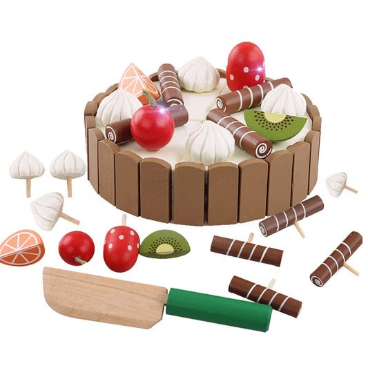 Wooden Children Kitchen Toys Pretend Toys Cutting Cake Play Food Kids Toys Wooden Fruit Cooking Toys for Baby Birthday Interests