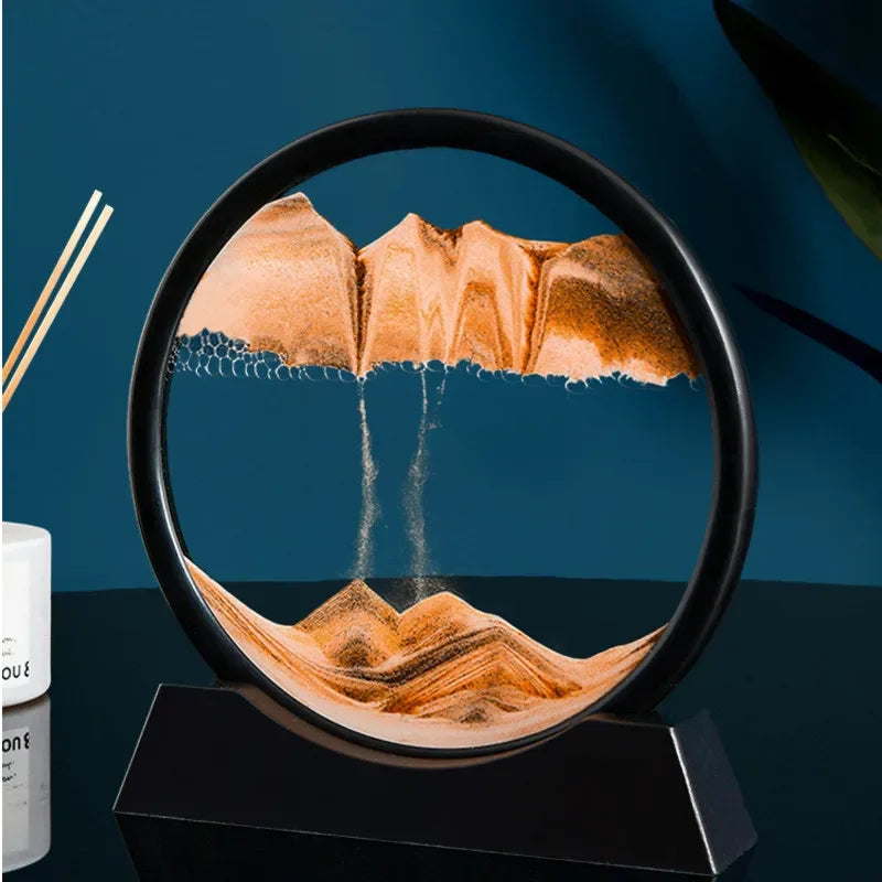 Creative 3D Moving Sand Art Oranment Liquid Hourglass Flowing Sand Sandscape Quicksand Home Decor Gift Decorative Figurines