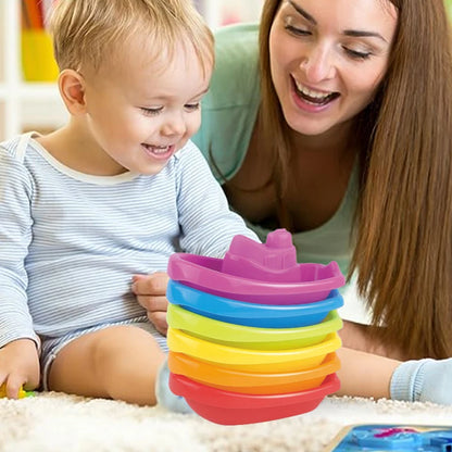 Baby Bath Toys Colorful Stacking Cups Early Educational Montessori Children Toys Boat-Shaped Stacked Cup Folding Tower Toys Gift