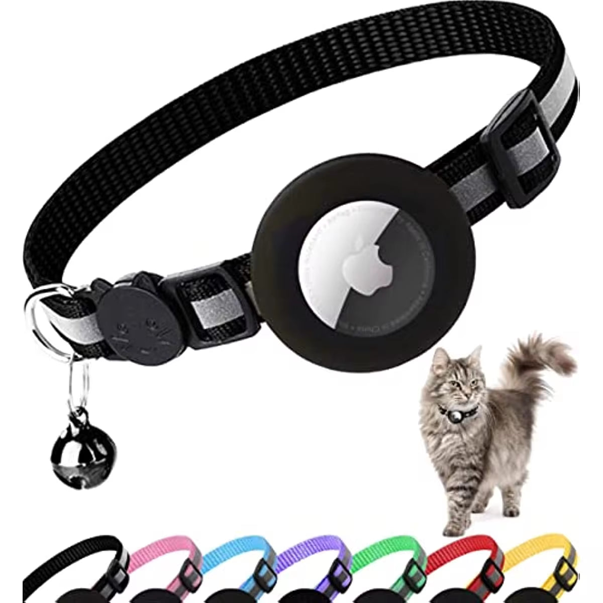 Reflective Breakaway Cat Collar with Apple AirTag Holder and Bell - 0.4 Inches