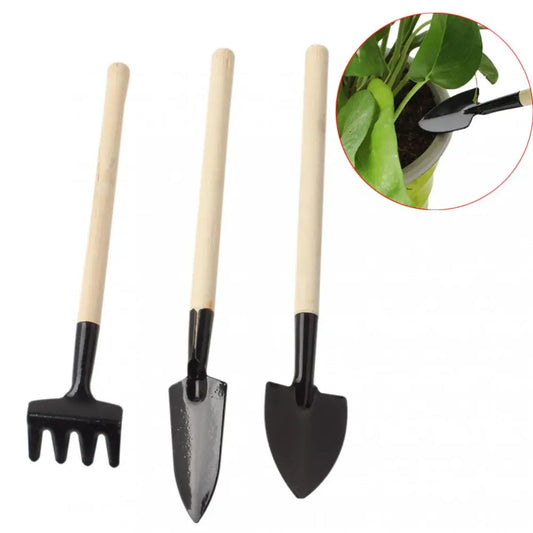 3Pcs/Lot Mini Garden Tools Small Shovel Rake Spade Wood Handle Metal Head Garden Tools Small Mini