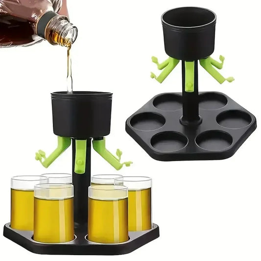 1 Set Liquor Dispenser 6 Shot Automatic Glass Wine Whisky Beer Dispenser Holder Drinking Home Party Bar Wine Separator Glasses