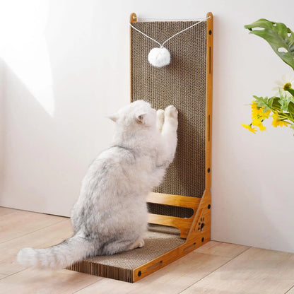 Durable Vertical Cat Scratcher Lounge Bed Home Decor with Ball Cardboard Scratch Pad Standing Scratching Board for Kitty Kitten