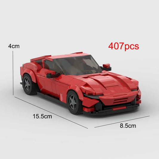 MOC-117643 Ferraried Roma Racing Sports Car Vehicle Speed Champion Racer Building Blocks Brick Creative Garage Toys for Boys