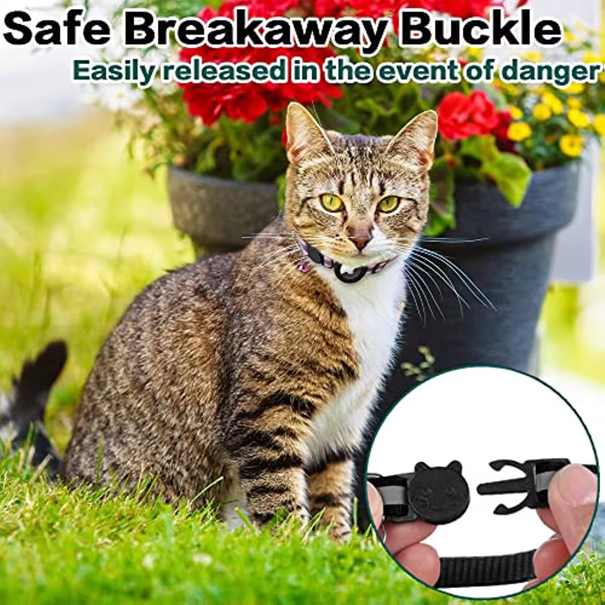 Reflective Breakaway Cat Collar with Apple AirTag Holder and Bell - 0.4 Inches