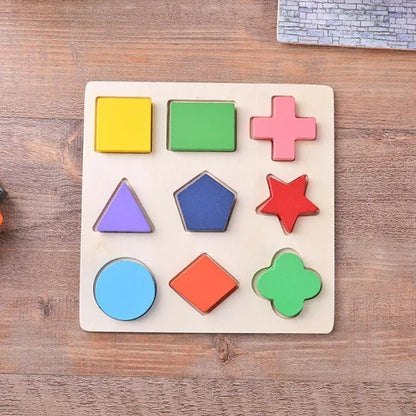 Wooden Geometric Shapes Montessori Puzzle Bricks Preschool Learning Educational Game Baby Toddler Toys for Children