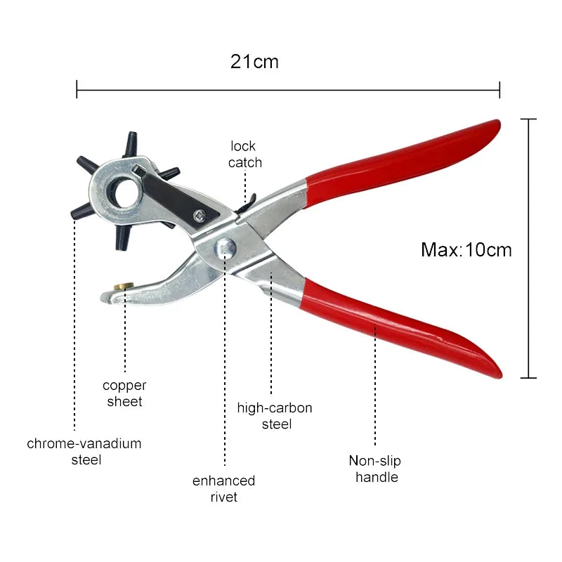 Leather Belt Hole Punch Plier Eyelet Puncher Revolve Sewing Machine Bag Setter Tool Watchband Strap Household Leathercraft