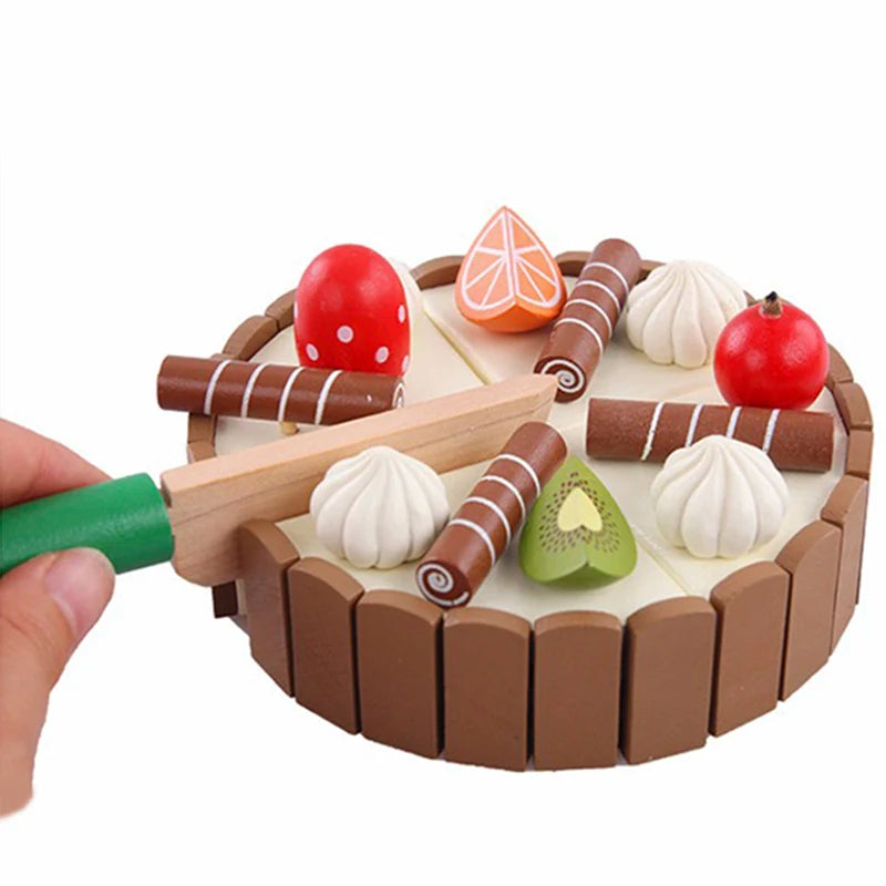 Wooden Children Kitchen Toys Pretend Toys Cutting Cake Play Food Kids Toys Wooden Fruit Cooking Toys for Baby Birthday Interests