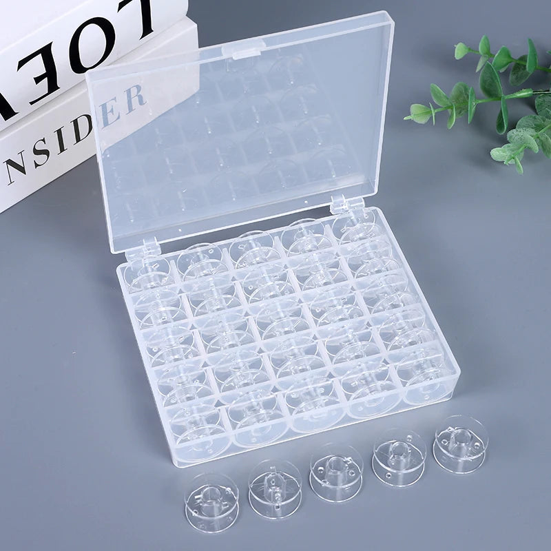 25Pcs Clear Sewing Machine Bobbins Spools Empty Bobbins Spools Plastic Storage Box for Household DIY Sewing Accessories Tools