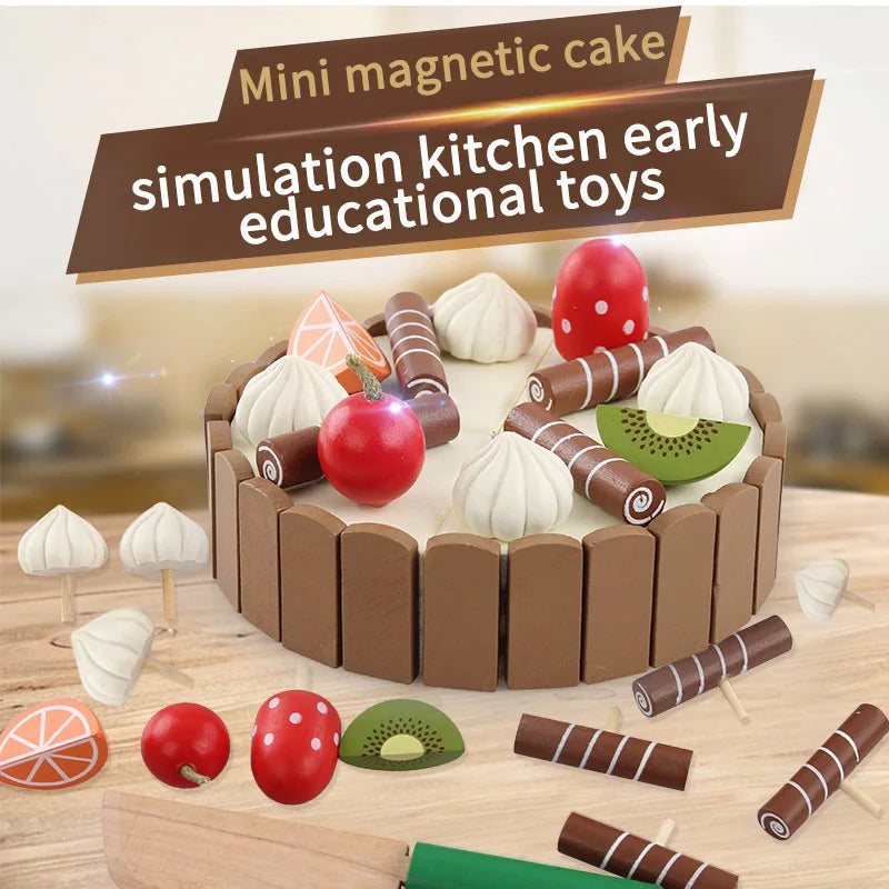 Wooden Children Kitchen Toys Pretend Toys Cutting Cake Play Food Kids Toys Wooden Fruit Cooking Toys for Baby Birthday Interests