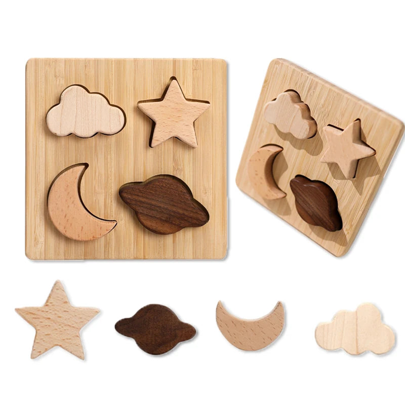 1Pc Nordic Style Wooden Puzzles Toys Beech Wood Planet Building Blocks Preschool Learning Montessori Toys Kids Wooden Jigsaw